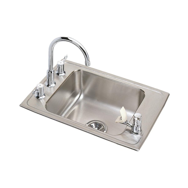 Lustertone Stainless Steel 31X19-1/2X4 Single Bowl Top Mount Classroom Ada Sink + Faucet/Bubbler Kit